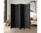 Oikiture 4 Panel Room Divider Screen Privacy Dividers Woven Wood Folding Black