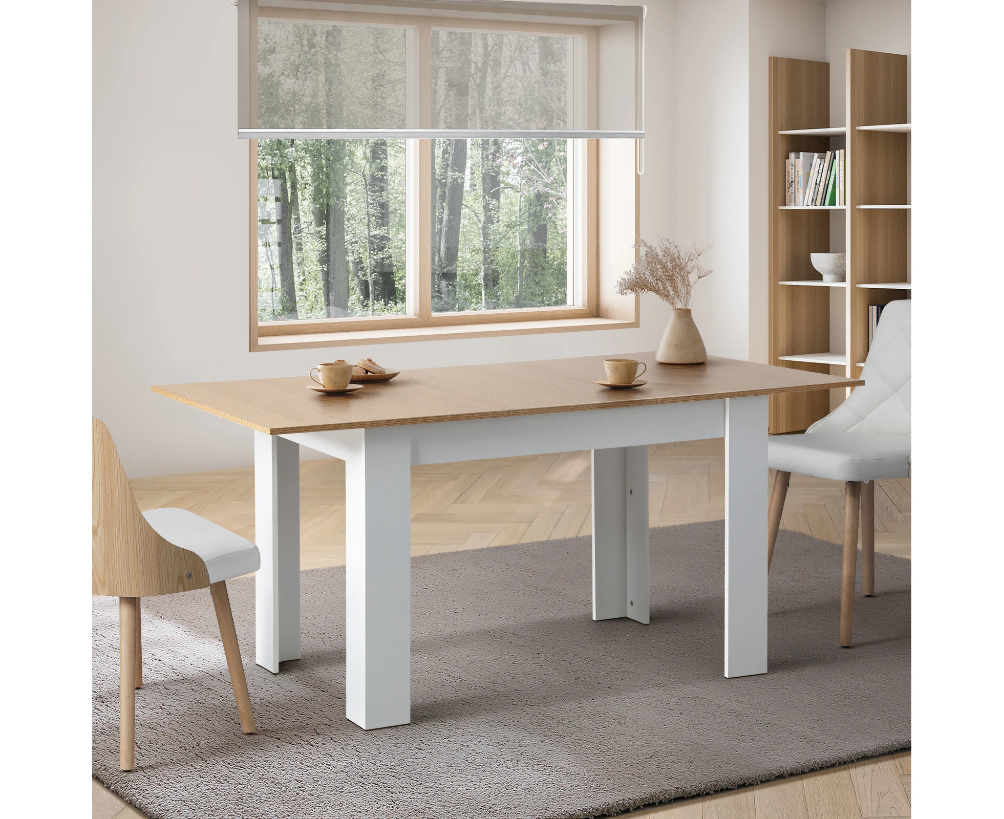 Oikiture 160cm Extendable Dining Table Kitchen Restaurant Cafe Table WoodenWhite