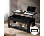 Oikiture Coffee Table Lift Up Top Modern Tables Hidden Book Storage Black - Black