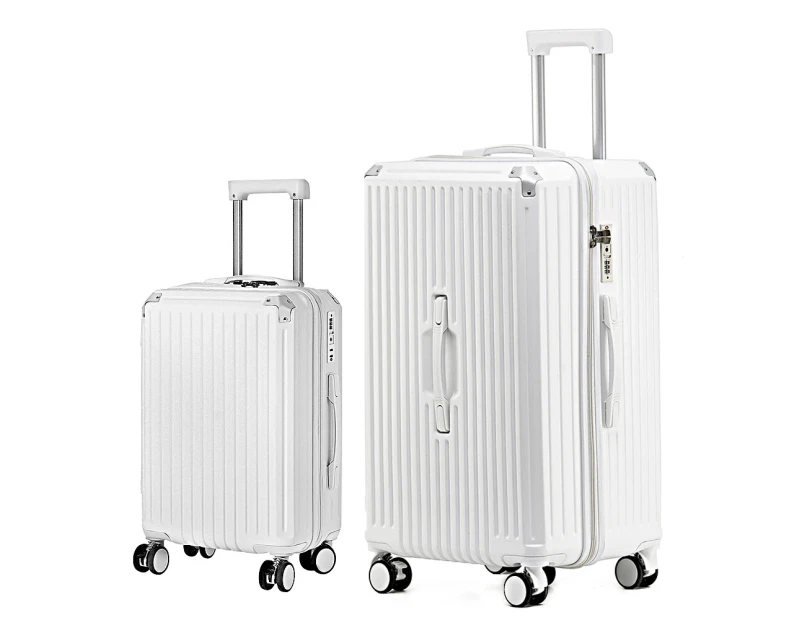 Tabibito 20" 26" Luggage Suitcase USB Port Cup Holder Side Hook Spinner Wheel White