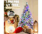 Costway 1.8M Pre-Lit Snow Flocked Christmas Tree Hinged Xmas Decor 8 Lighting Modes