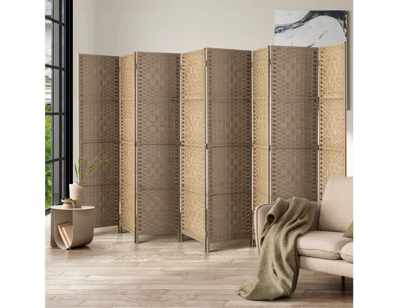 Oikiture 8 Panel Room Divider Privacy Screen Dividers Woven Wood Fold Stand