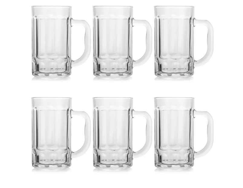 Set Of 6 Glass Beer Mugs Large Beer Glass Steins with Handle Hot Cold Beverage Mugs