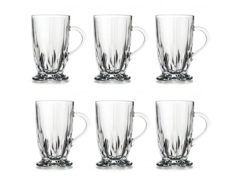 Set Of 6 Glass Coffee Mugs Large Clear Durable Mug With Handle For Hot Cold Beverage