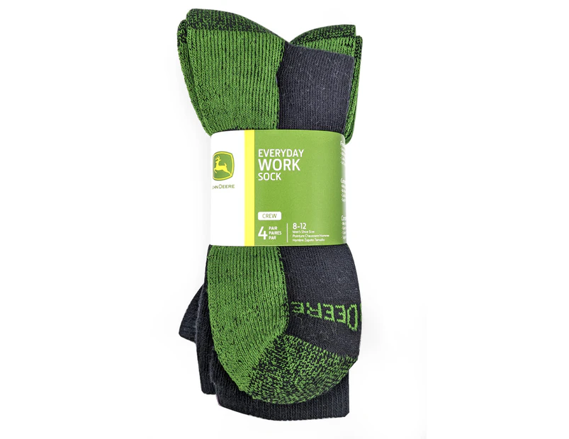 4 Pairs John Deere Black/Green Crew Comfort Work Socks Size 8-12 LP73317-JD - Black/Green