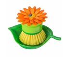2x Vigar Flower Power Non-Scratch Palm Dish Brush w/Holder Cleaner Scrubber ORNG