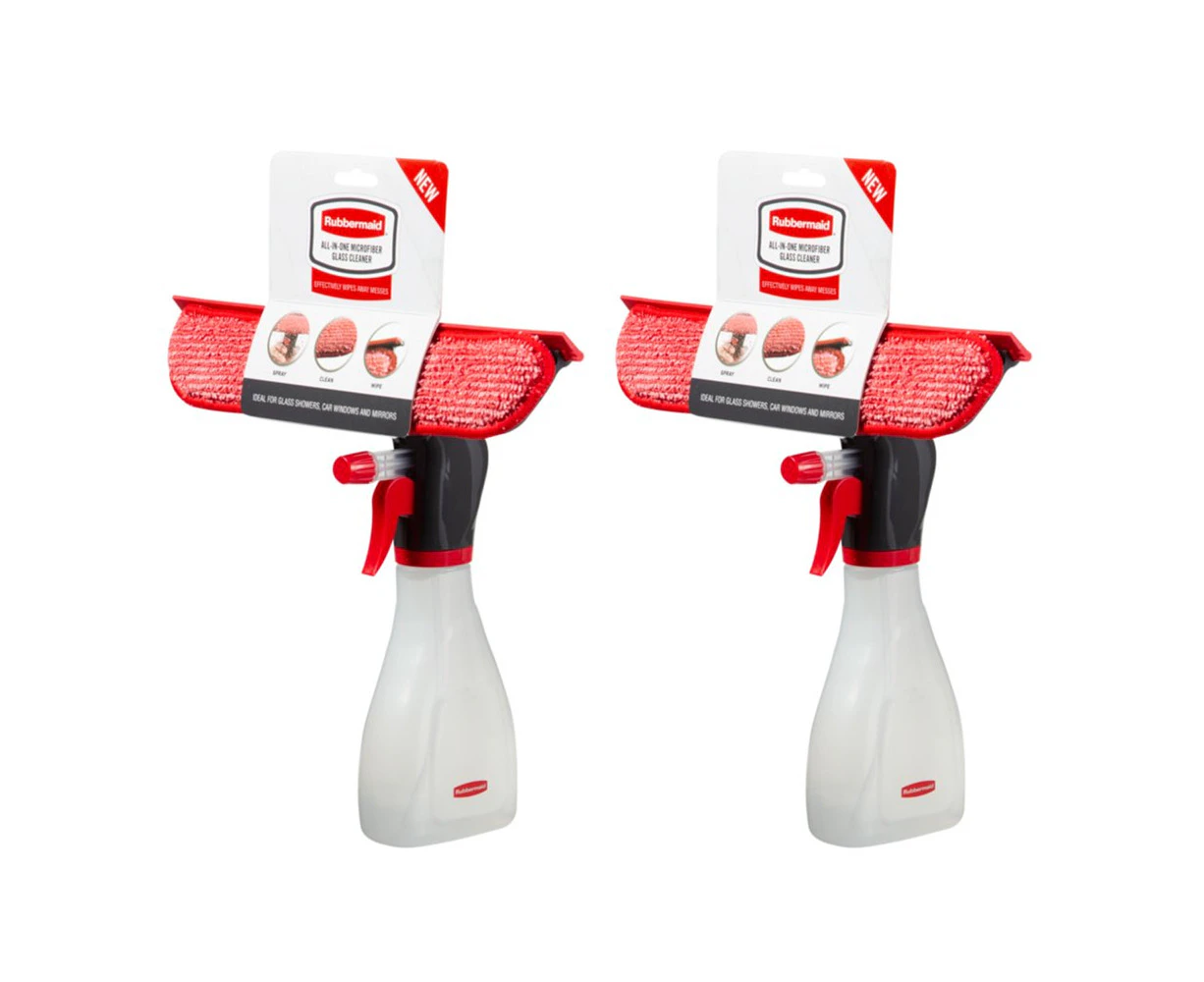 2x Rubbermaid All-In-One Microfibre Glass/Mirror Cleaner Spray Bottle w/Squeegee