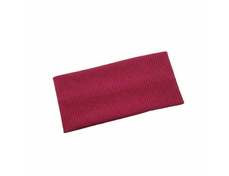 Women Headband Solid Wide Turban Knitted Cotton Hairband Girls Elastic Hair Band - Red