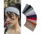 Women Headband Solid Wide Turban Knitted Cotton Hairband Girls Elastic Hair Band - Pink