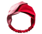 Women Chiffon Floral Print Headband Fashion Bohemian Elastic Cross Hair Bands - Wine Red