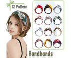 Women Chiffon Floral Print Headband Fashion Bohemian Elastic Cross Hair Bands - D-Brown