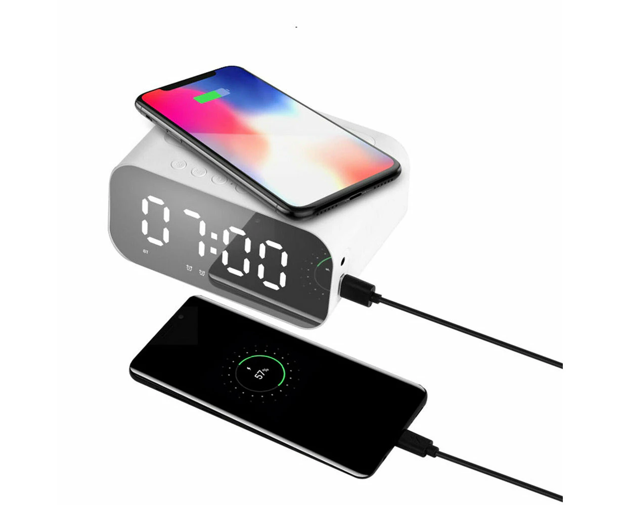 3 in 1 Alarm Clock Wireless Charger With Bluetooth Speaker - White