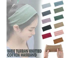 Women Headband Solid Wide Turban Knitted Cotton Hairband Girls Elastic Hair Band - Light Grey