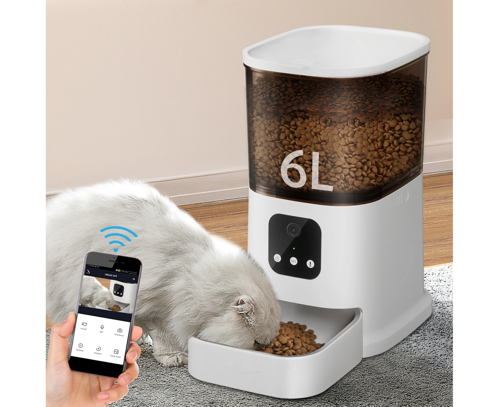 6L Pet Automatic Feeder Cat Dog Smart 1080P HD Camera 5G Wifi App Food Dispenser, Up to 8 Meals/Day