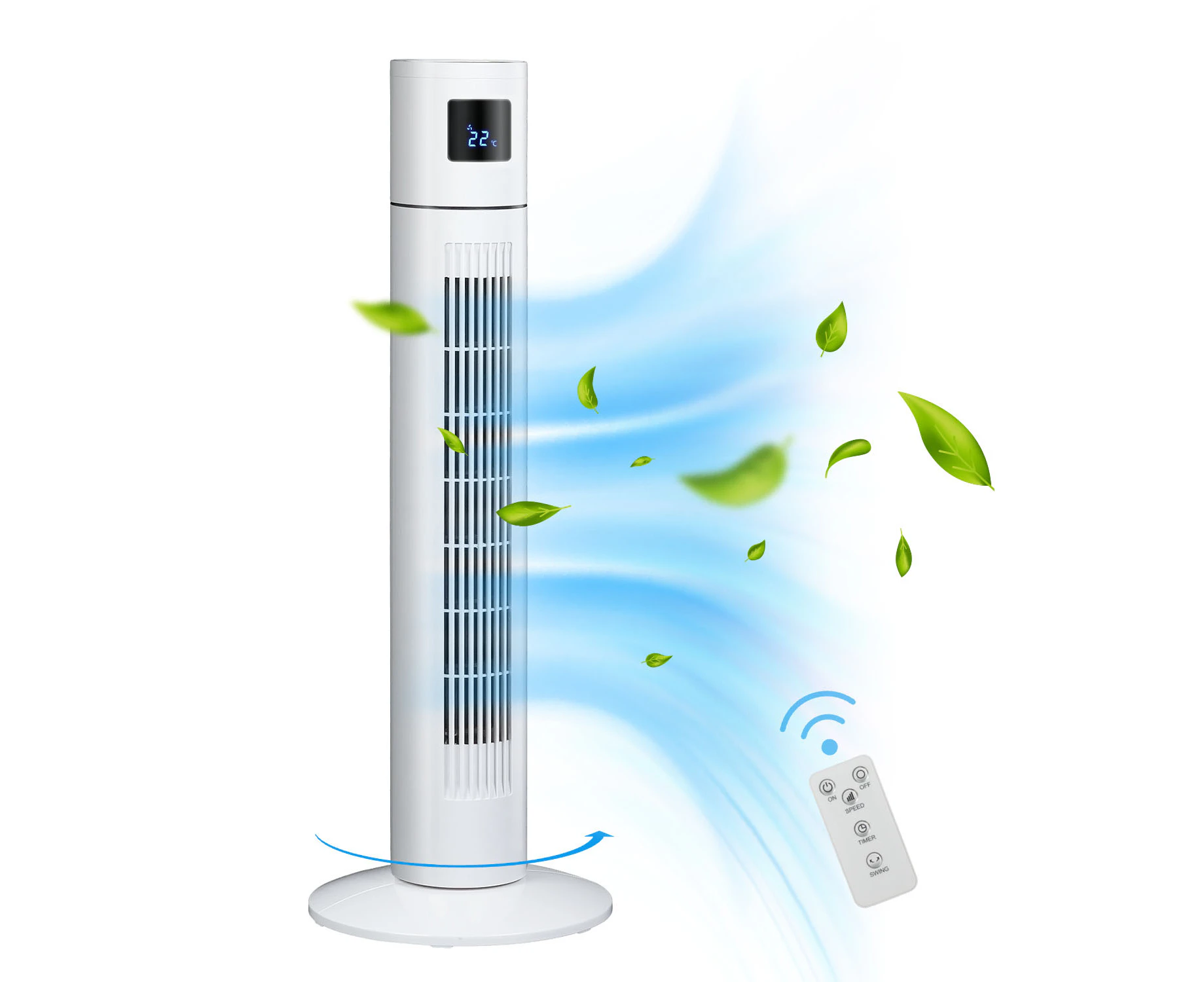 YOPOWER Tower Fan Portable Oscillating Remote Control 3 Speed Timer White