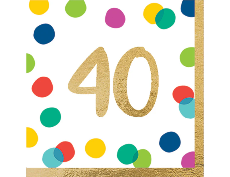 40th Birthday Happy Dots Hot Stamped Lunch Napkins 16 Pack