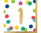 1st Birthday Happy Dots Hot Stamped Lunch Napkins 16 Pack