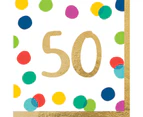 50th Birthday Happy Dots Hot Stamped Lunch Napkins 16 Pack