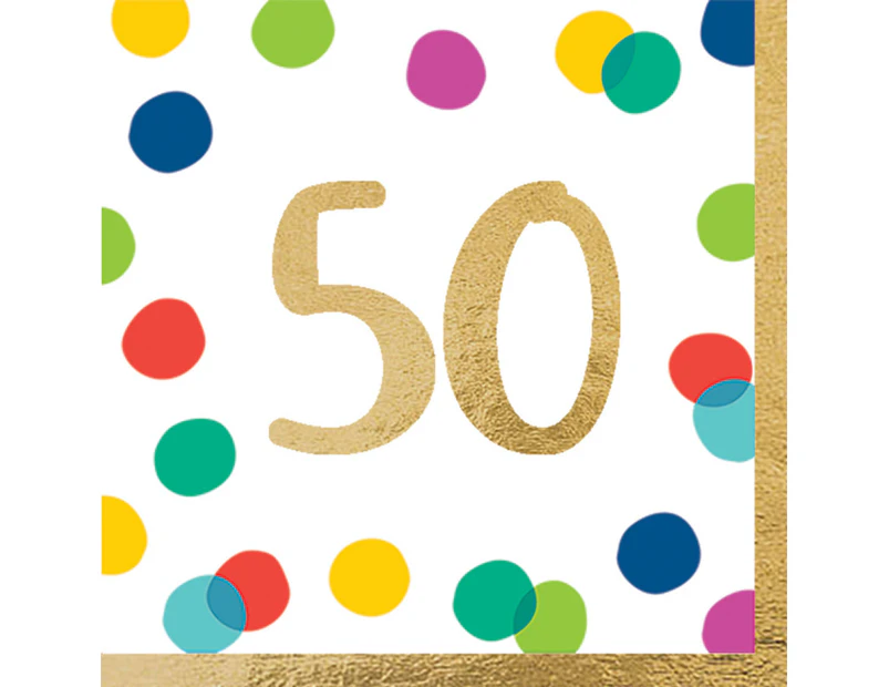 50th Birthday Happy Dots Hot Stamped Lunch Napkins 16 Pack
