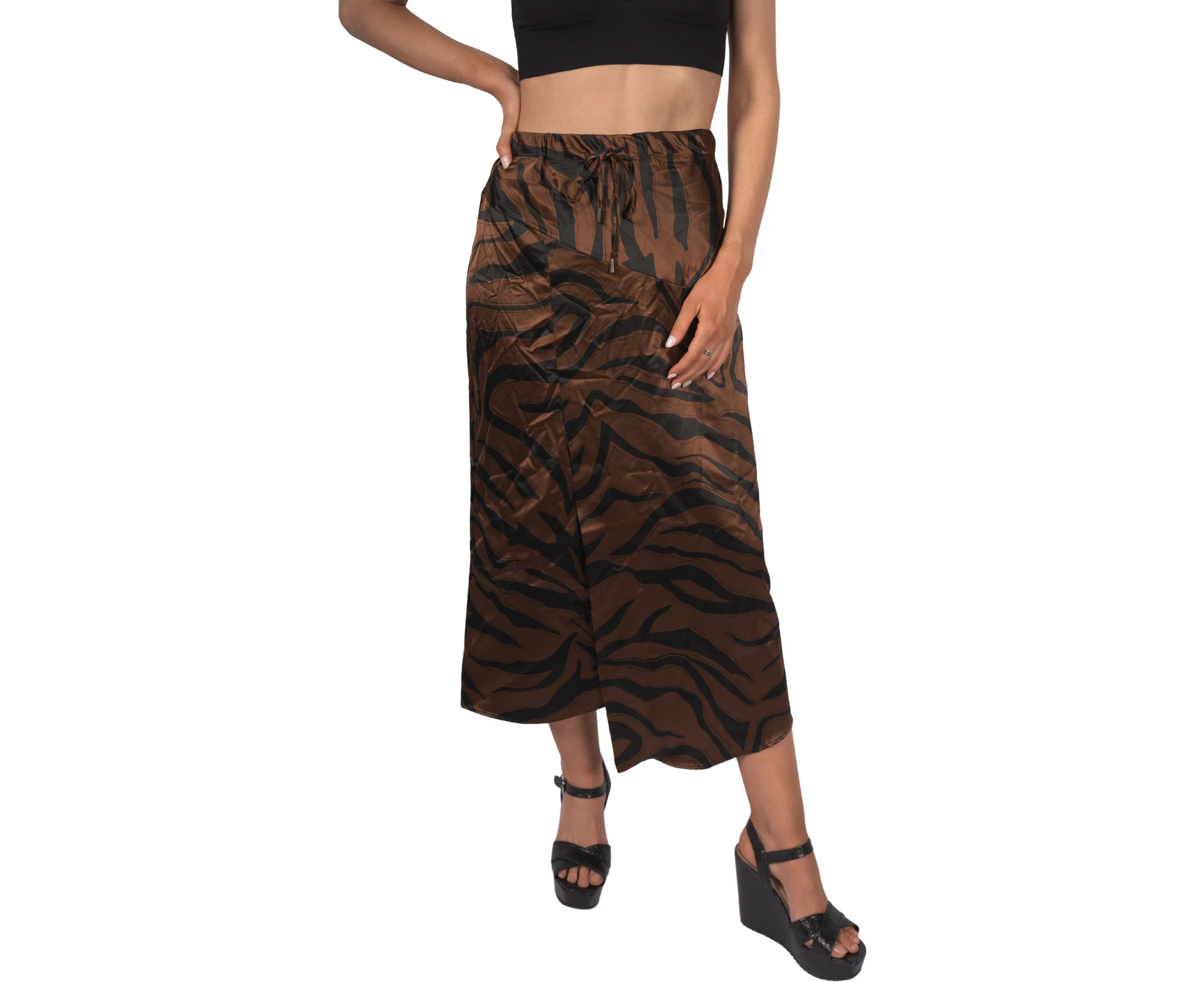 Topshop Women's Satin Animal Print Maxi Skirt - Bronze & Black