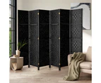 Oikiture 6 Panel Room Divider Screen Privacy Dividers Woven Wood Folding Black - Black