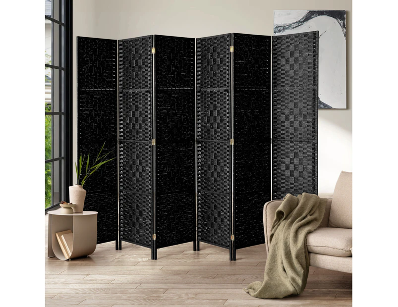 Oikiture 6 Panel Room Divider Screen Privacy Dividers Woven Wood Folding Black