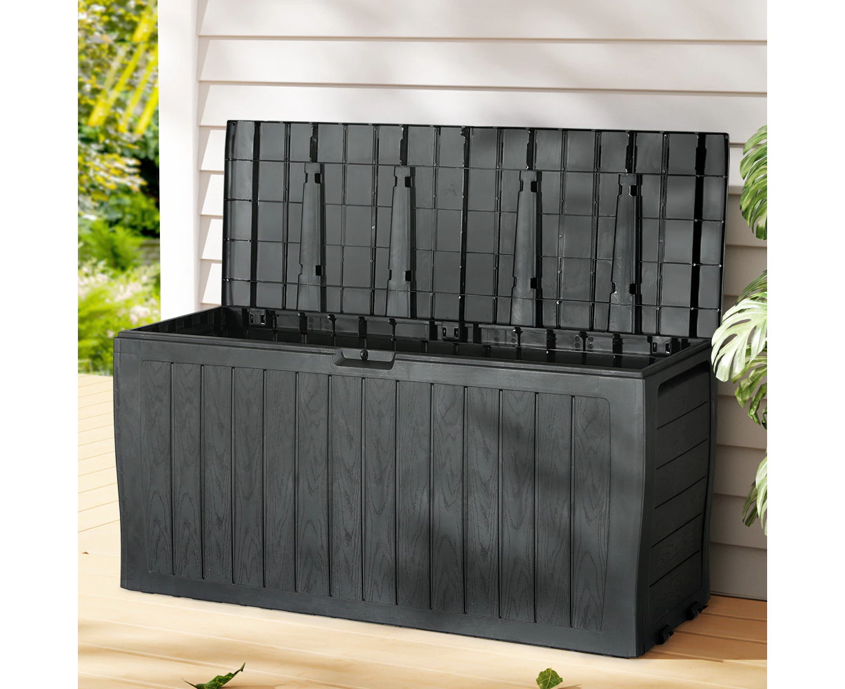 Gardeon Outdoor Storage Box 220L Lockable Organiser Garden Deck Toy Shed Tool Black