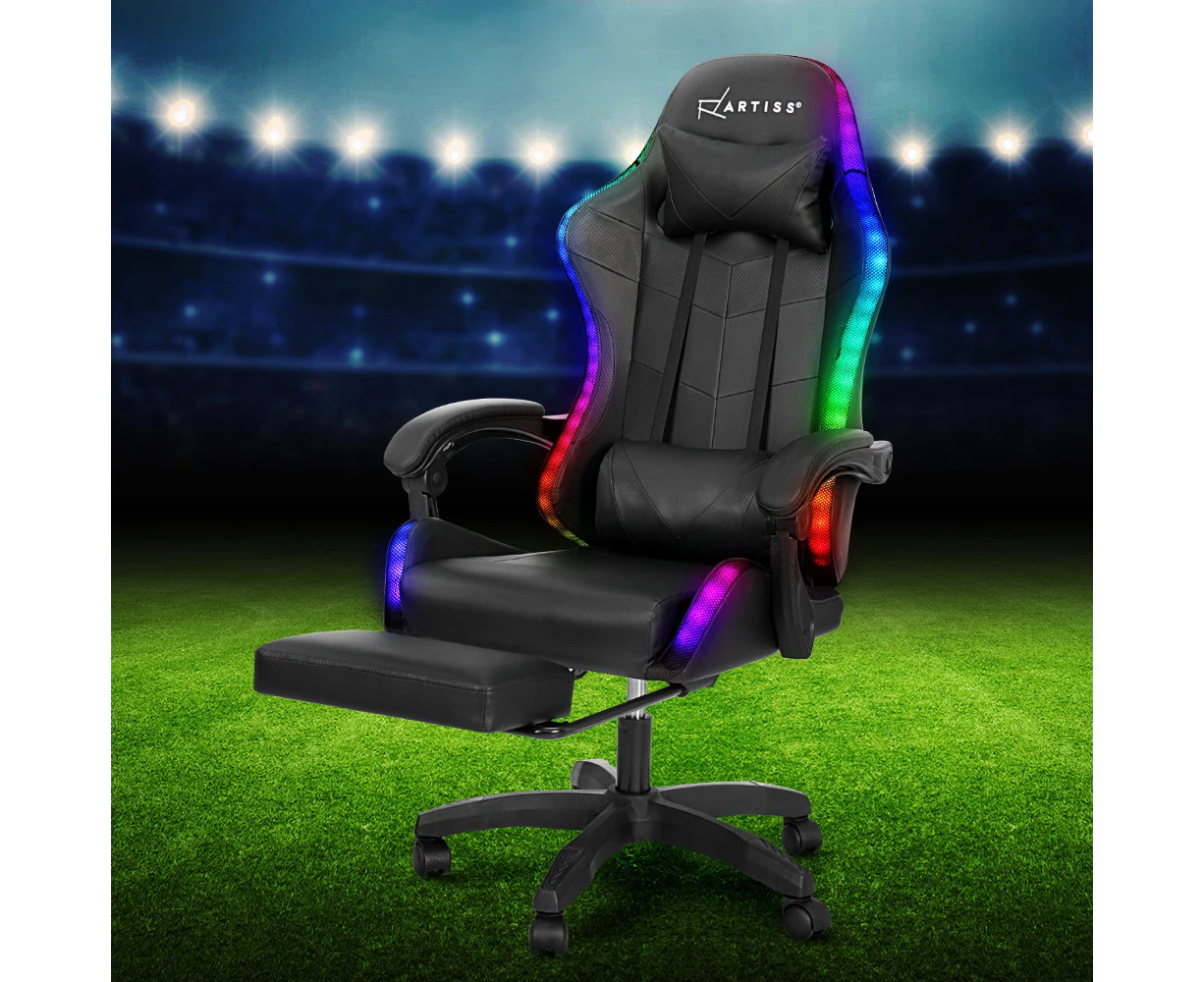 Artiss Gaming Chair 6 Point Massage Office Chairs Executive Seat 7 LED Black