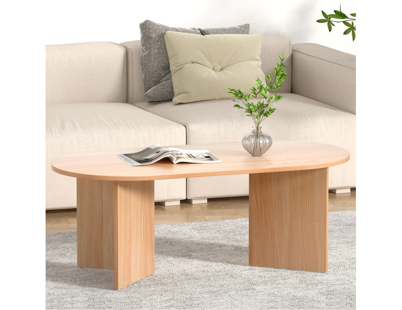 Artiss Coffee Table Oval 110CM Pine Alva