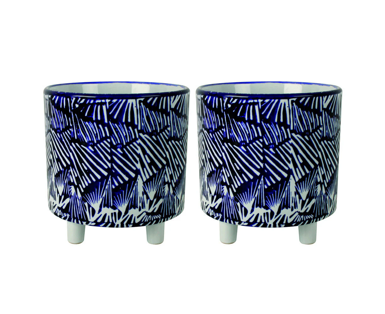 2x Maine & Crawford 16x15cm Paige Planter Ceramic Pot/Vase Container Blue/White