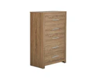 Modern Chest of 5-Drawers Tallboy Wooden Storage Cabinet - Dark Oak