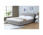 Fabric Queen Bed Frame Headboard With Storage Drawers - Grey