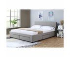 Design Square Fabric Queen Bed Frame Headboard With Storage Drawers - Grey