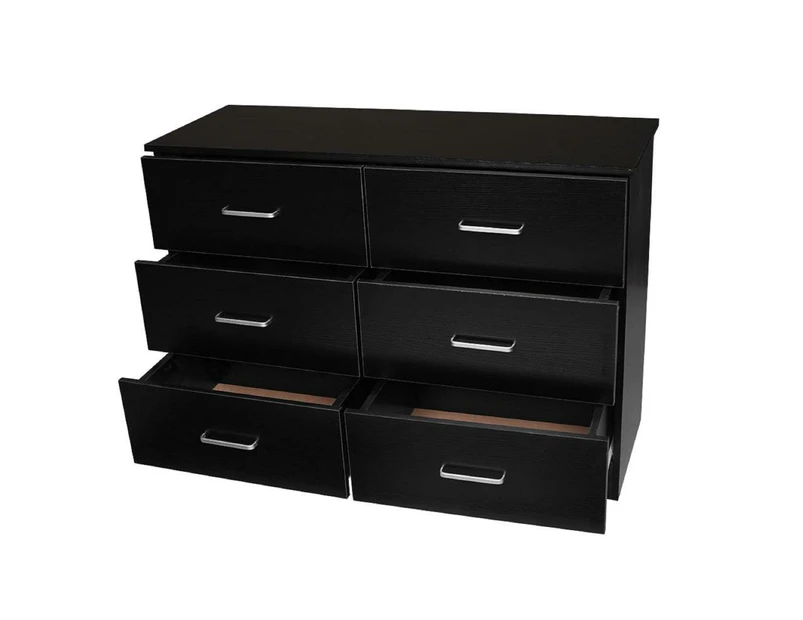 Modern 6-Drawer Chest Dresser Lowboy Storage Cabinet - Black - Black