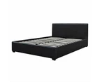 Modern Designer Gas Lift PU Leather Double Bed Frame With Headboard - Black - Black