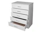 Design Square Modern 5-Drawer Chest TallBoy Storage Cabinet - White