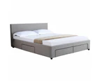 Design Square Fabric Double Bed Frame Headboard With Storage Drawers - Grey