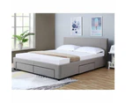 Fabric Double Bed Frame Headboard With Storage Drawers - Grey