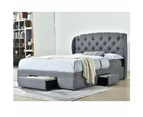 Modern Designer Fabric Double Tufted Headboard Bed Frame With Drawers Storage - Dark Grey