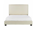 Fabric Queen Bed Frame With Headboard - Beige