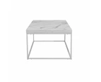 Side End Lamp Table W/ Marble Effect - White