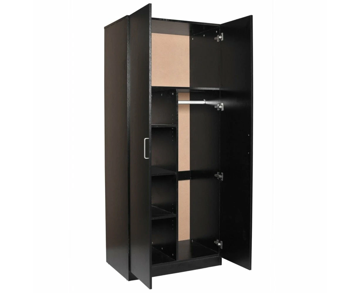 Design Square Modern 2-Door Multi-Purpose Wardrobe Closet Clothes Storage Cabinet - Black