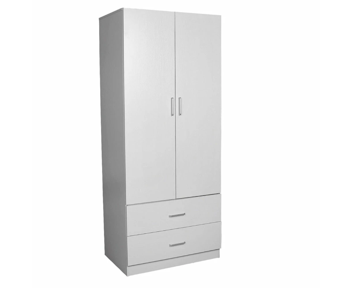 Design Square Modern 2-Door 2-Drawers Wardrobe Closet Clothes Storage Cabinet - White