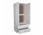 Design Square Modern 2-Door 2-Drawers Wardrobe Closet Clothes Storage Cabinet - White