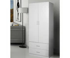 Modern 2-Door 2-Drawers Wardrobe Closet Clothes Storage Cabinet - White - White