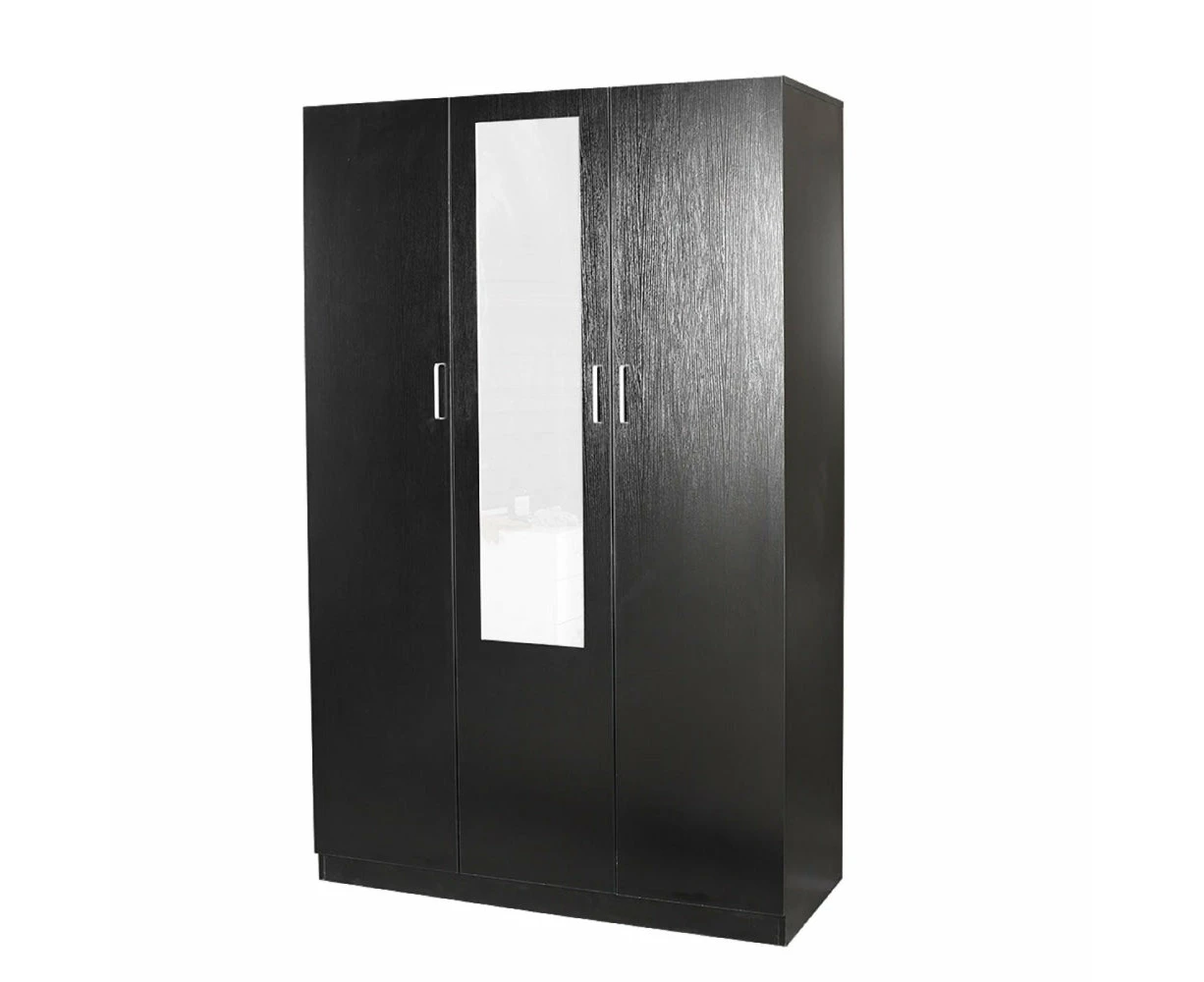 Design Square Modern 3-Door Multi-Purpose Wardrobe Closet Clothes Storage Cabinet - Black