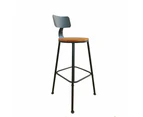 Set Of 4 Industrial Kitchen Bar stool Wooden Seat Metal Frame - Black