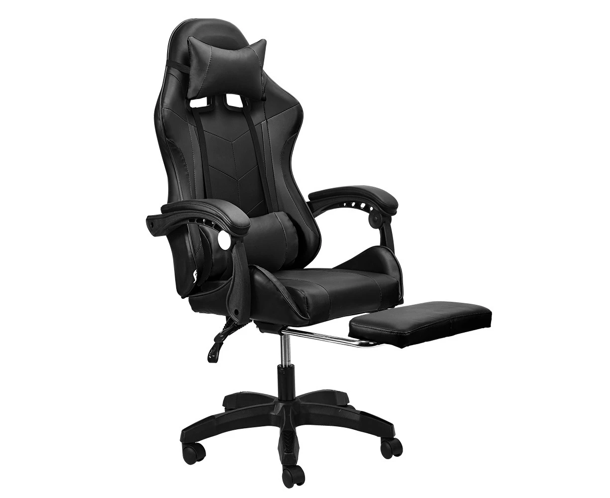 Furb Gaming Chair Leather Footrest Executive Office Chair Lumbar Support With Headrest Black