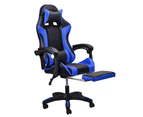 Furb Gaming Chair Leather Footrest Executive Office Chair Lumbar Support With Headrest Blue