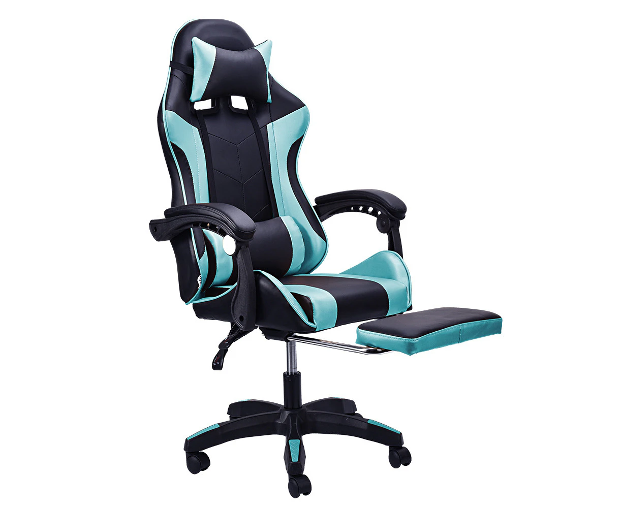 Furb Gaming Chair Leather Footrest Executive Office Chair Lumbar Support With Headrest Cyan